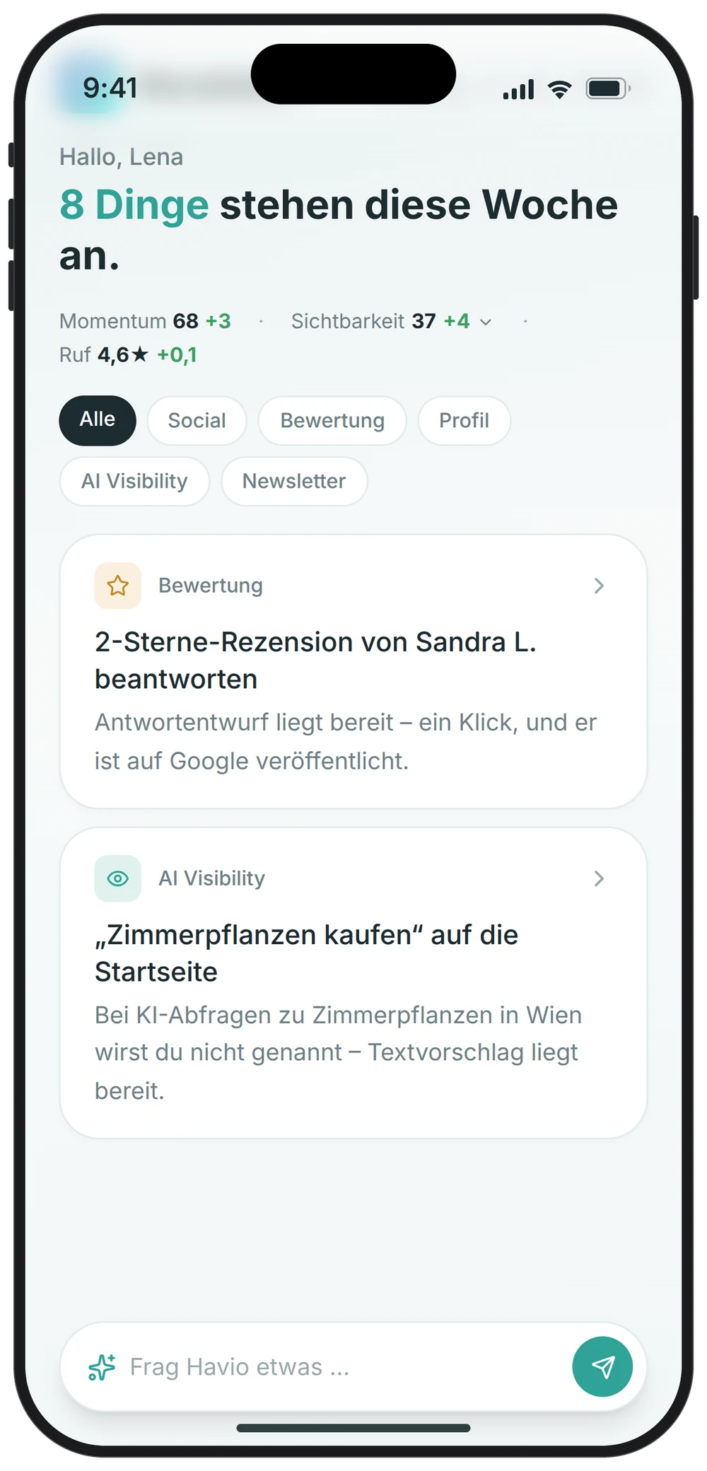 Havio App – Wochenübersicht