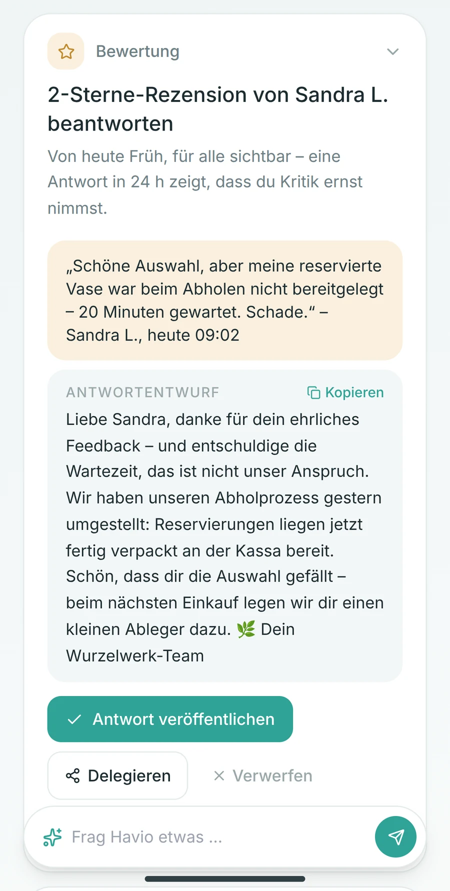 Havio – Rezensionen beantworten